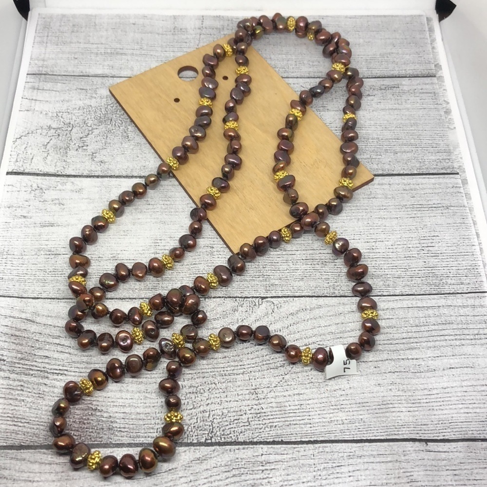 Retro freshwater pearls long infinity flapper necklace statement coastal boho